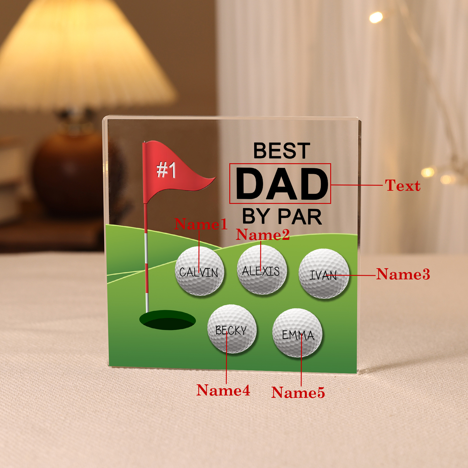 5 Names - Personalised Name and Text Acrylic Decor - Best Dad By Par - Father's Day Gift for Dad