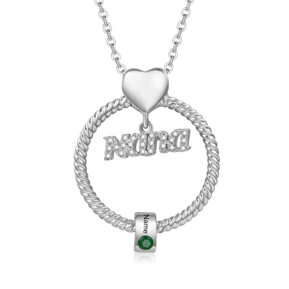 1 Name-Personalised Nana Circle Necklace Set With Rose Flower Gift Box-Custom Women Necklace With 1 Birthstone Pendant Engraved Names Gift For Nana