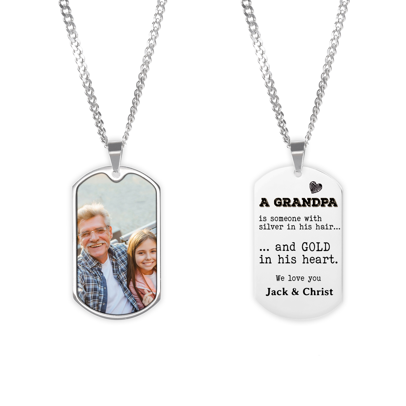Personalised Photo Necklace Engraved Tag Keyring Gifts for Grandpa