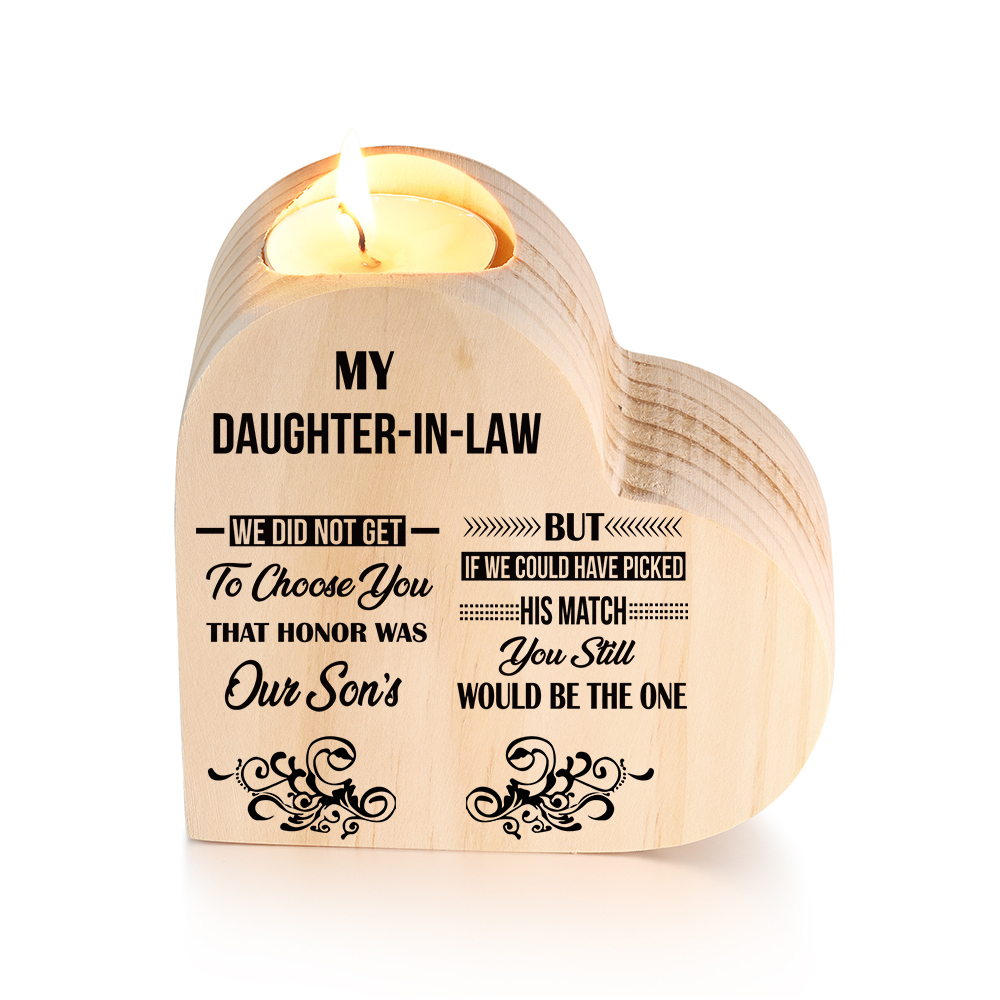 To My Daughter-in-law Wooden Heart Candle Holder "We did not get to choose you" Gifts For Daughter