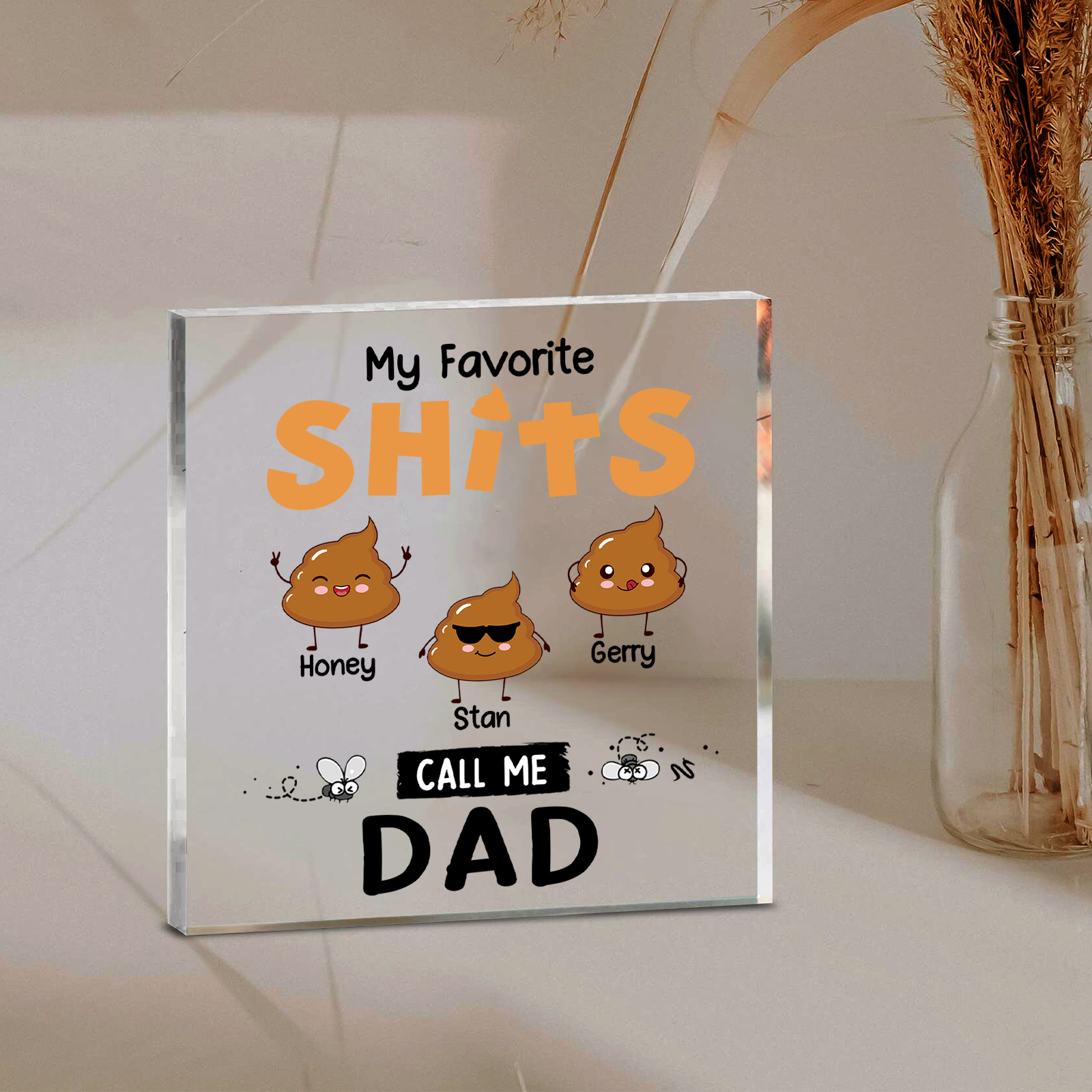 3 Names - Personalised Monster and Shit Style Custom Name Acrylic Ornament Father's Day Gift for Dad