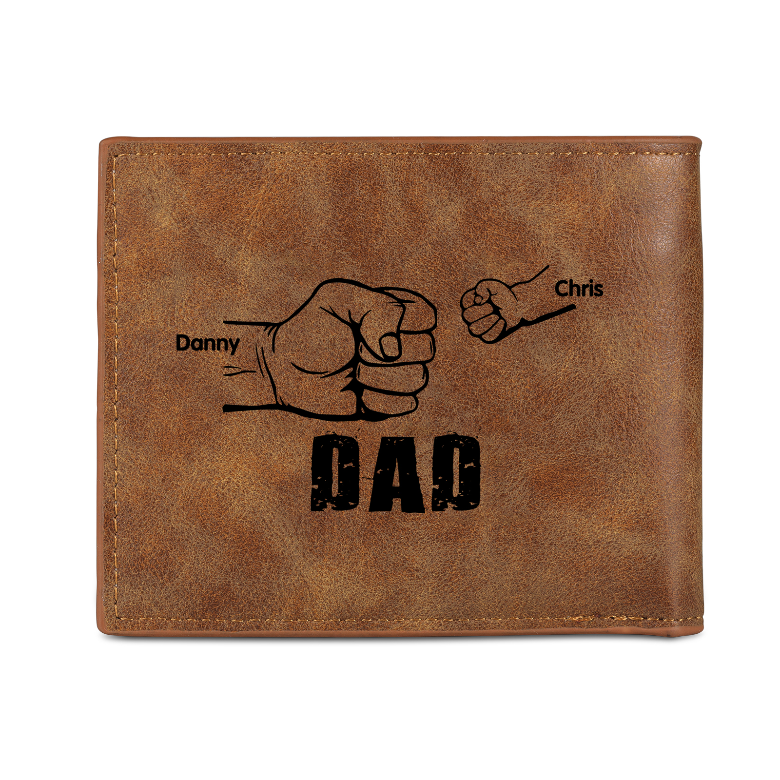 2 Names - Personalised Photo Custom Leather Men's Wallet as a Father's Day Gift for Dad