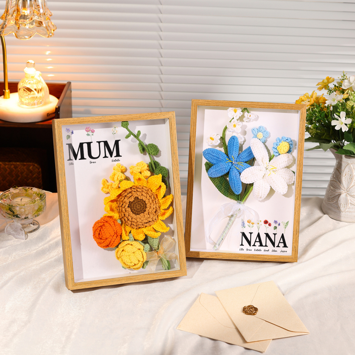 Personalised 3D Crochet Floral Shadow Box Frame