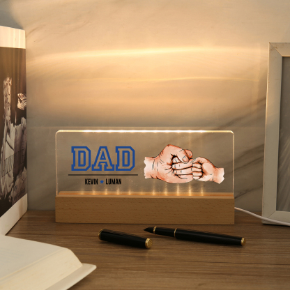 2 Names - Personalised Fist Bump Table Lamp - Dad's Dream Team - Father's Day Gift for Dad