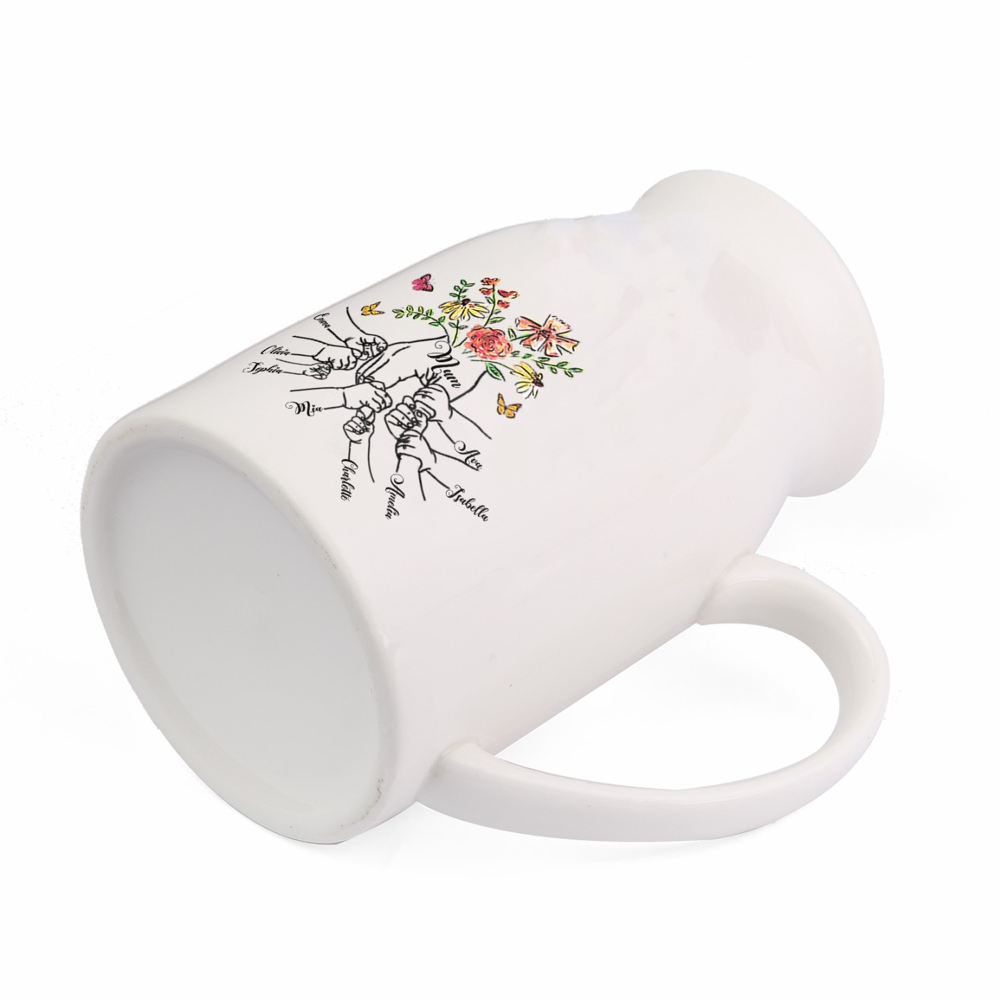 8 Names - Personalised Beautiful Flower Hand Butterfly Style Ceramic Vase with Customizable Names As a Special Gift For Mum