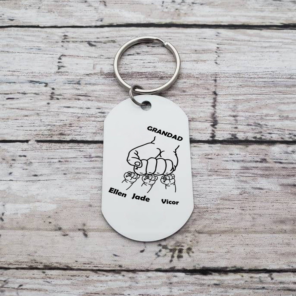 1-3 Names-Personalised Dad's Football Team Fist Keyring Custom Names Gift For Grandad/Dad