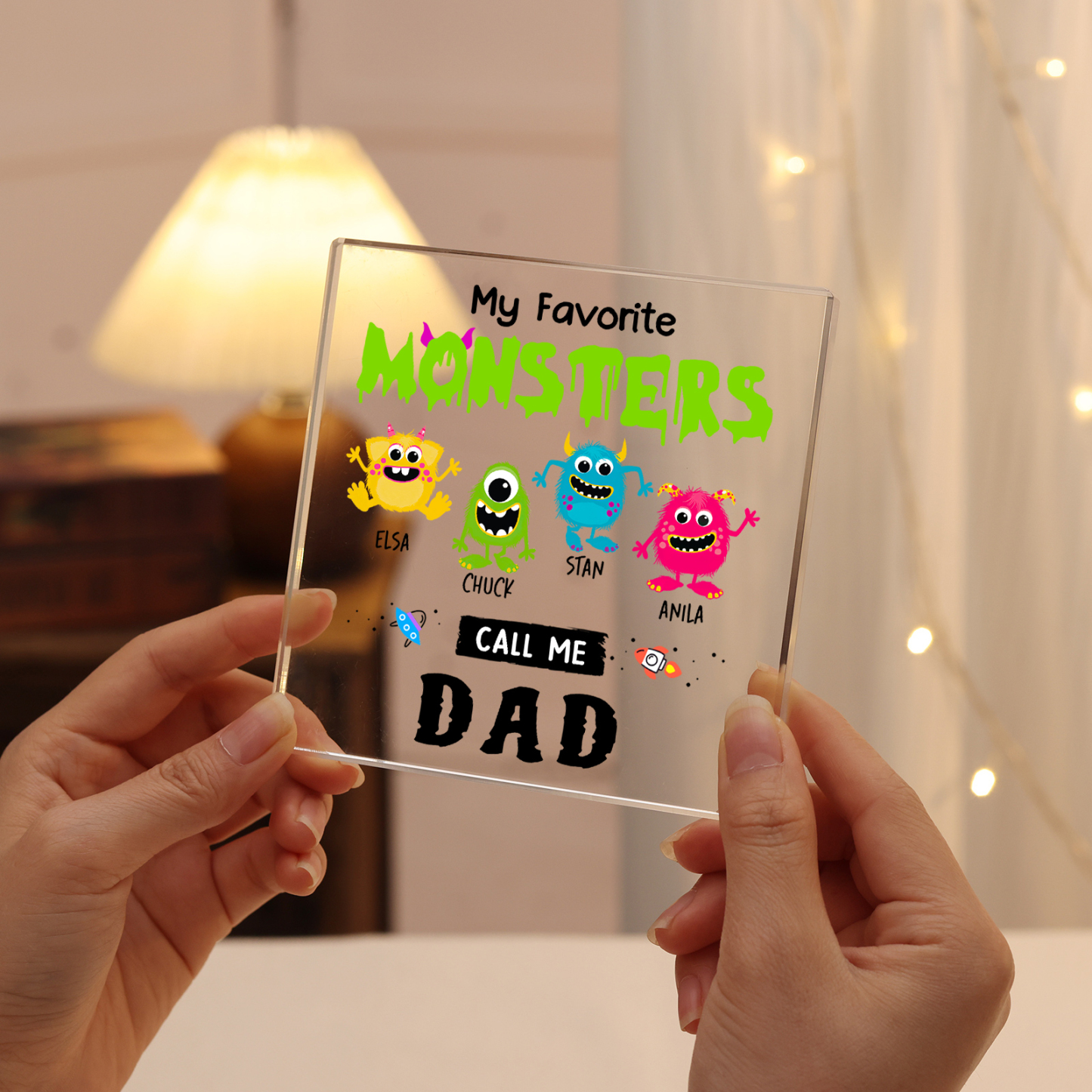 4 Names - Personalised Monster and Shit Style Custom Name Acrylic Ornament Father's Day Gift for Dad