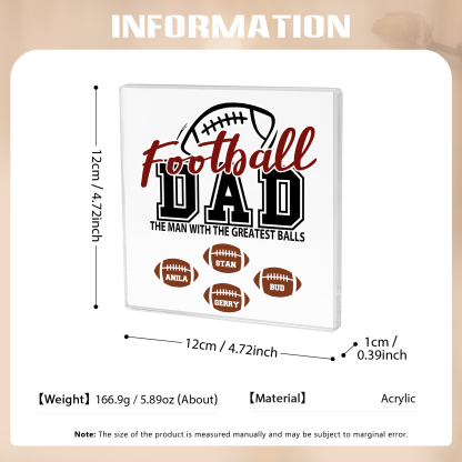 4 Names - Personalised Football Acrylic Keepsake Customized Name Acrylic Plaque Decoration Father's Day Gift for Dad