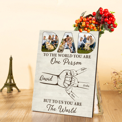 4 Names - Personalised Photos Fist Bump Home Wood Panel Painting Decorations Father's Day Gift for Dad