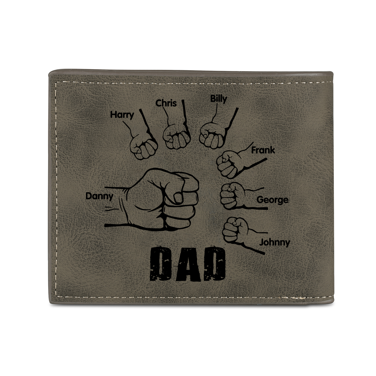 7 Names - Personalised Fist Bump Photo Custom Leather Men's  Wallet as a Father's Day Gift for Dad
