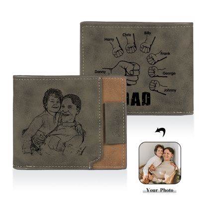 7 Names - Personalised Fist Bump Photo Custom Leather Men's  Wallet as a Father's Day Gift for Dad