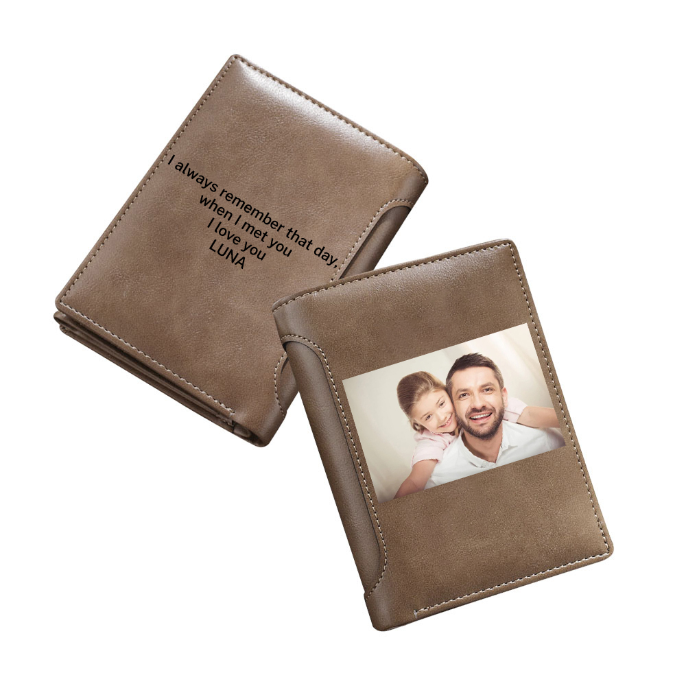Personalised Photo Customized Leather Men's Wallet Customized Name and Text as Father's Day Gift for Dad