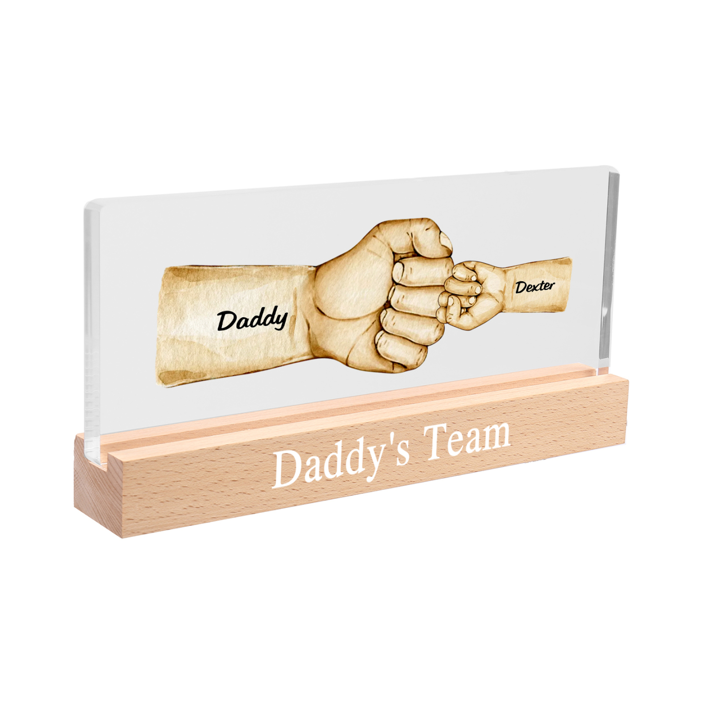 2 Names - Personalised Fist Bump Pattern Table Lamp Customized Text Father's Day Gift for Dad