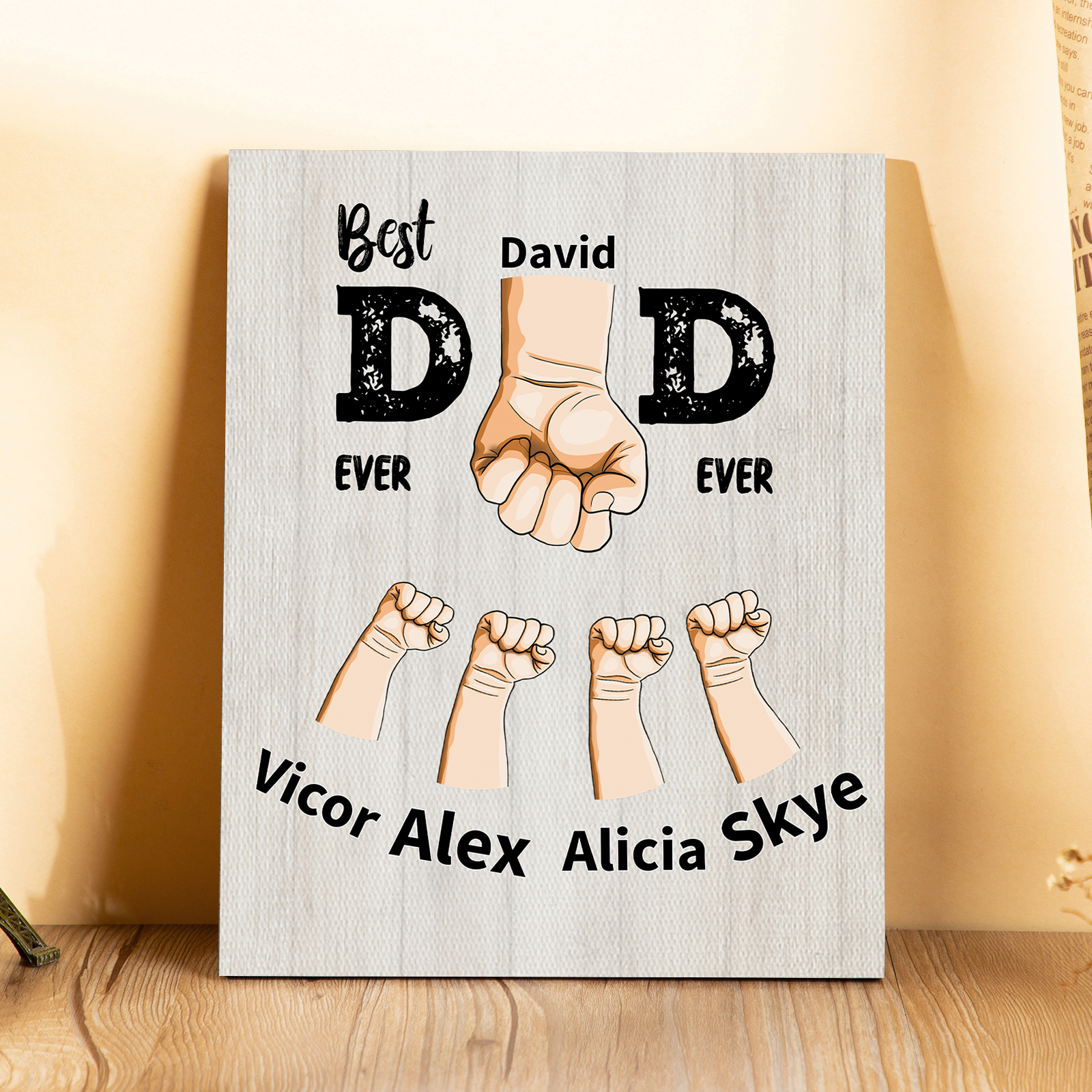 To My Dad - Personalised 2-12 Name Fist Wooden Frame Ornaments