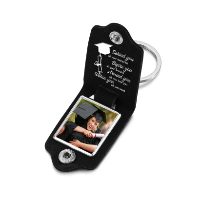 2024 Graduation Gifts - Personalised Name Flip Leather Keyring Customized Photo Keyring Gift for Her/Him