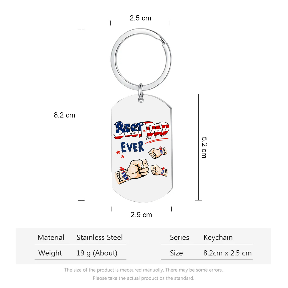 3 Names - Personalized Custom Fist Bump Keychain Gift "Best Dad Ever" Special Keychain Gift for Dad
