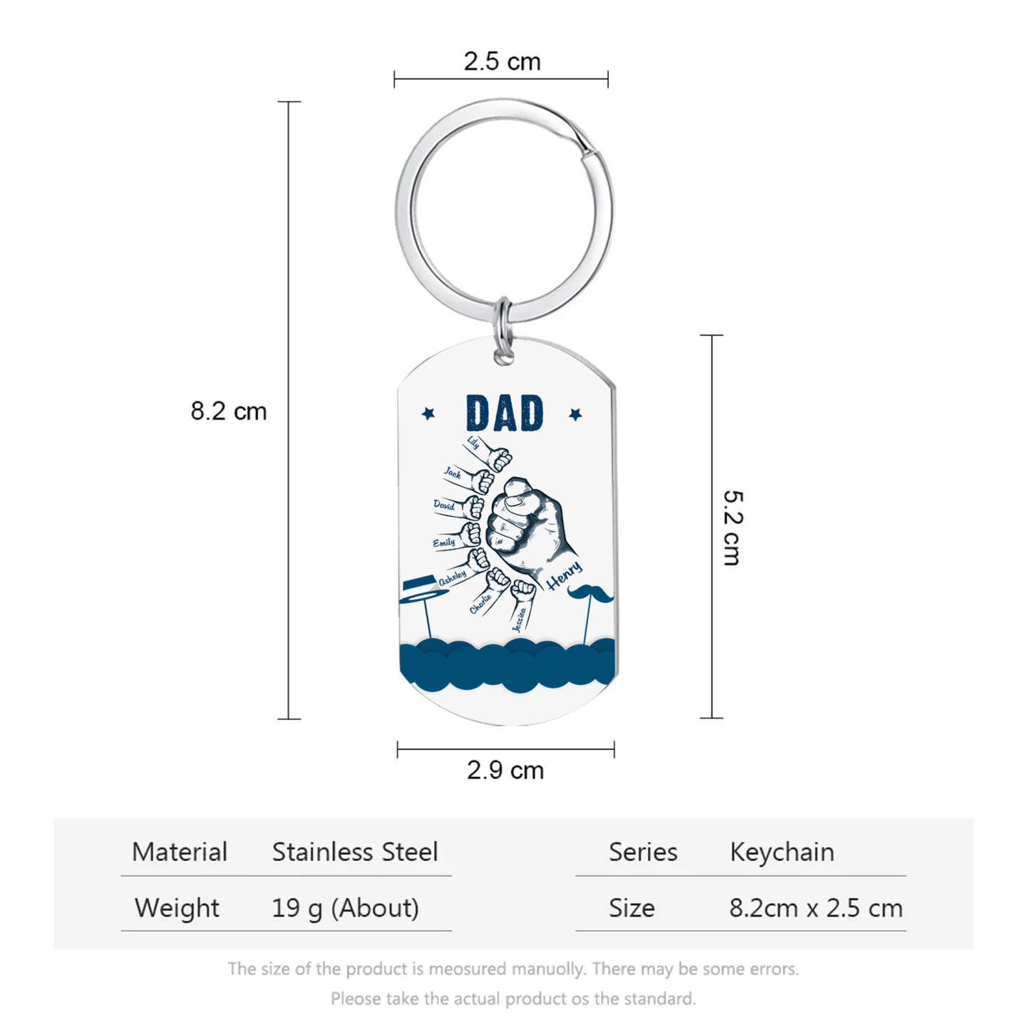 8 Names - Personalised Custom Fist Bump Keyring Hat and Beard Style Keyring Gift for Dad