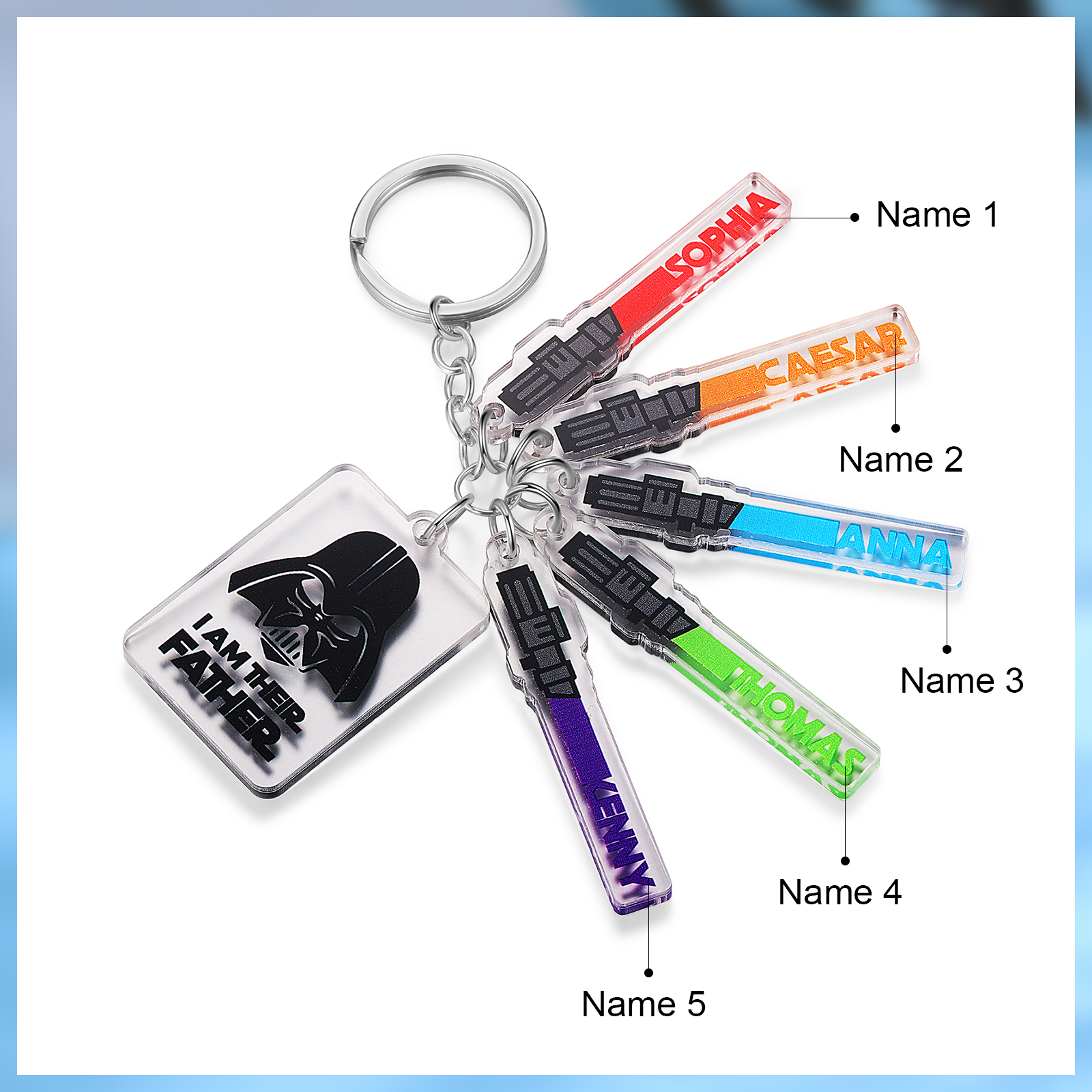 5 Names - Personalised Name Acrylic Star Wars Keyring - I Am Their Father - Gift for Dad