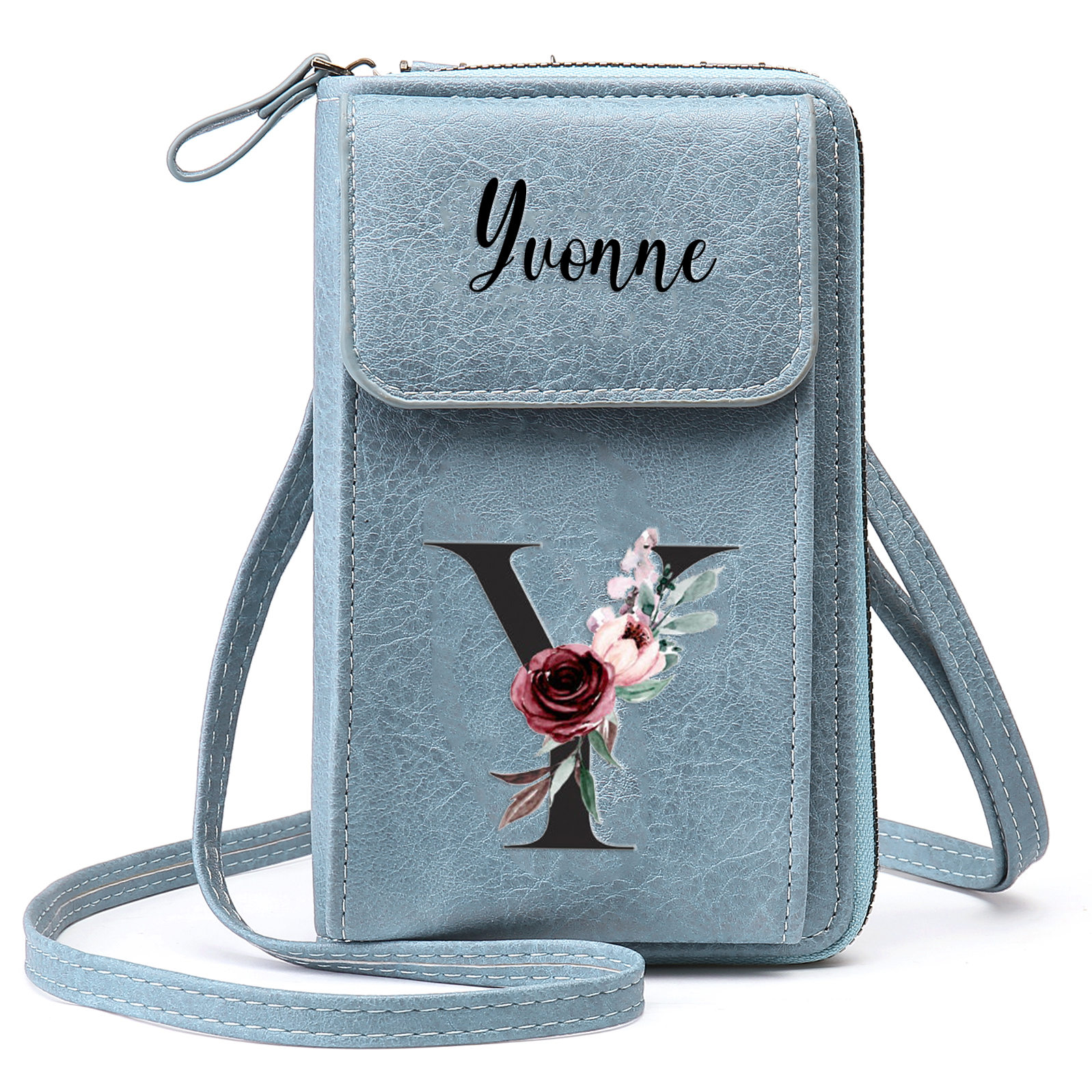 Custom Purse-Personalised Women's Leather Wallet Custom Letter & Name Mobile Phone Wallet Zipper Crossbody Bag