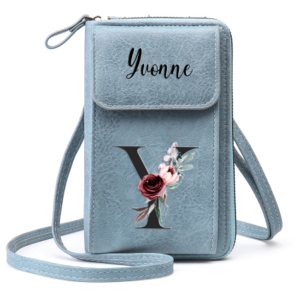 Custom Purse-Personalised Women's Leather Wallet Custom Letter & Name Mobile Phone Wallet Zipper Crossbody Bag