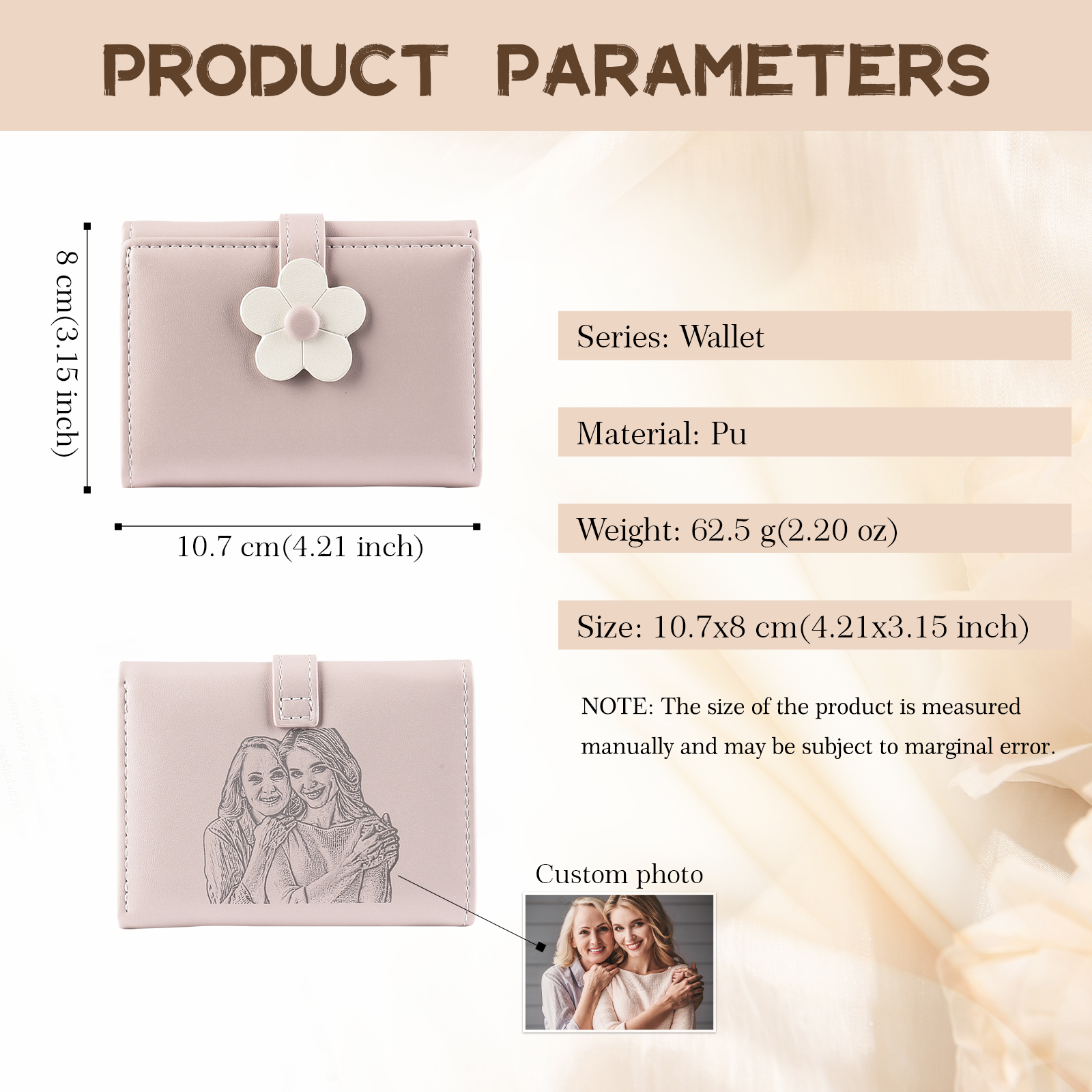 Custom Purse-Women's Personalised Photo PU Leather Flower Wallet Coin Purse Four Colors Available Gift for Her