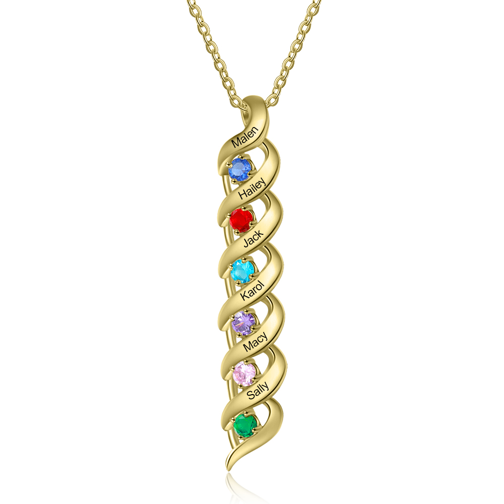 Customized Necklace Cascading Pendant with 1-10 Birthstones Engraving Names Gifts for Her | Jessemade