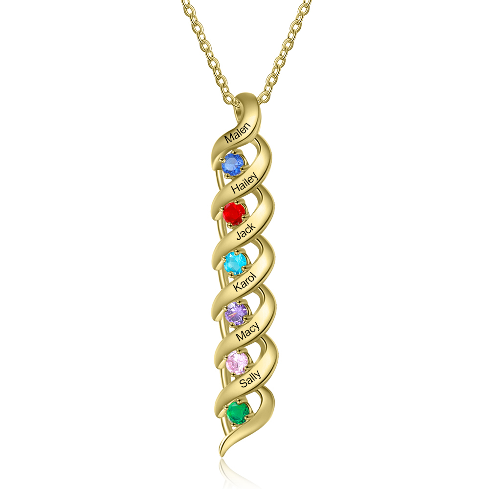 Customized Necklace Cascading Pendant with 1-10 Birthstones Engraving Names Gifts for Her | Jessemade