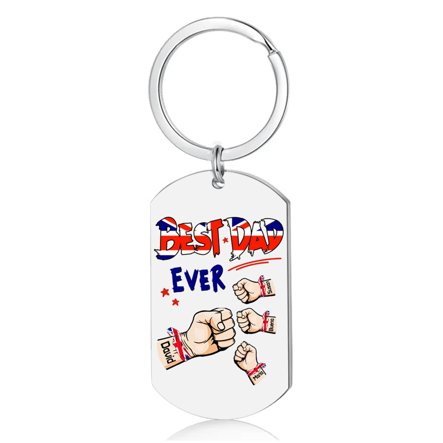 4 Names - Personalised Fist Bump Pattern Keyring Custom Name Gift for Dad