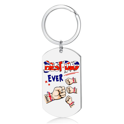 4 Names - Personalised Fist Bump Pattern Keyring Custom Name Gift for Dad