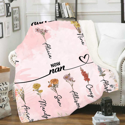 Personalized Family Blanket Custom 2-12 Name and Birth Flower Blanket - Gift for Nan/Mum | Jessmade