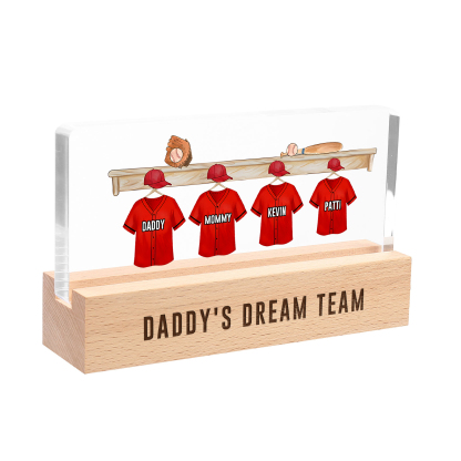 4 Names - Personalised Baseball Jersey Desk Lamp - Dad's Dream Team - Father's Day Gift for Dad