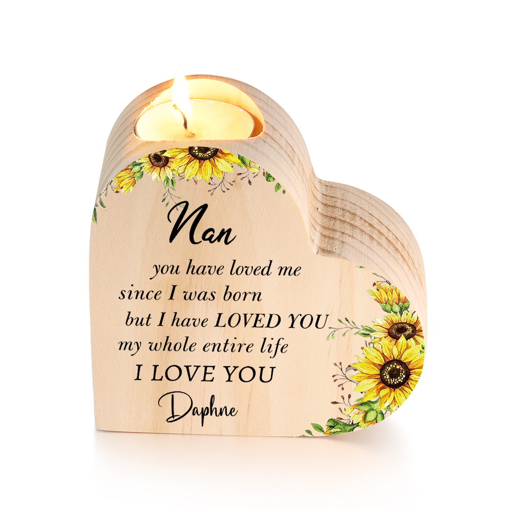 To My Nan Customize Text Sonflower Candlesticks-I Love You-Heart Wooden Candle Holder from Granddaughter