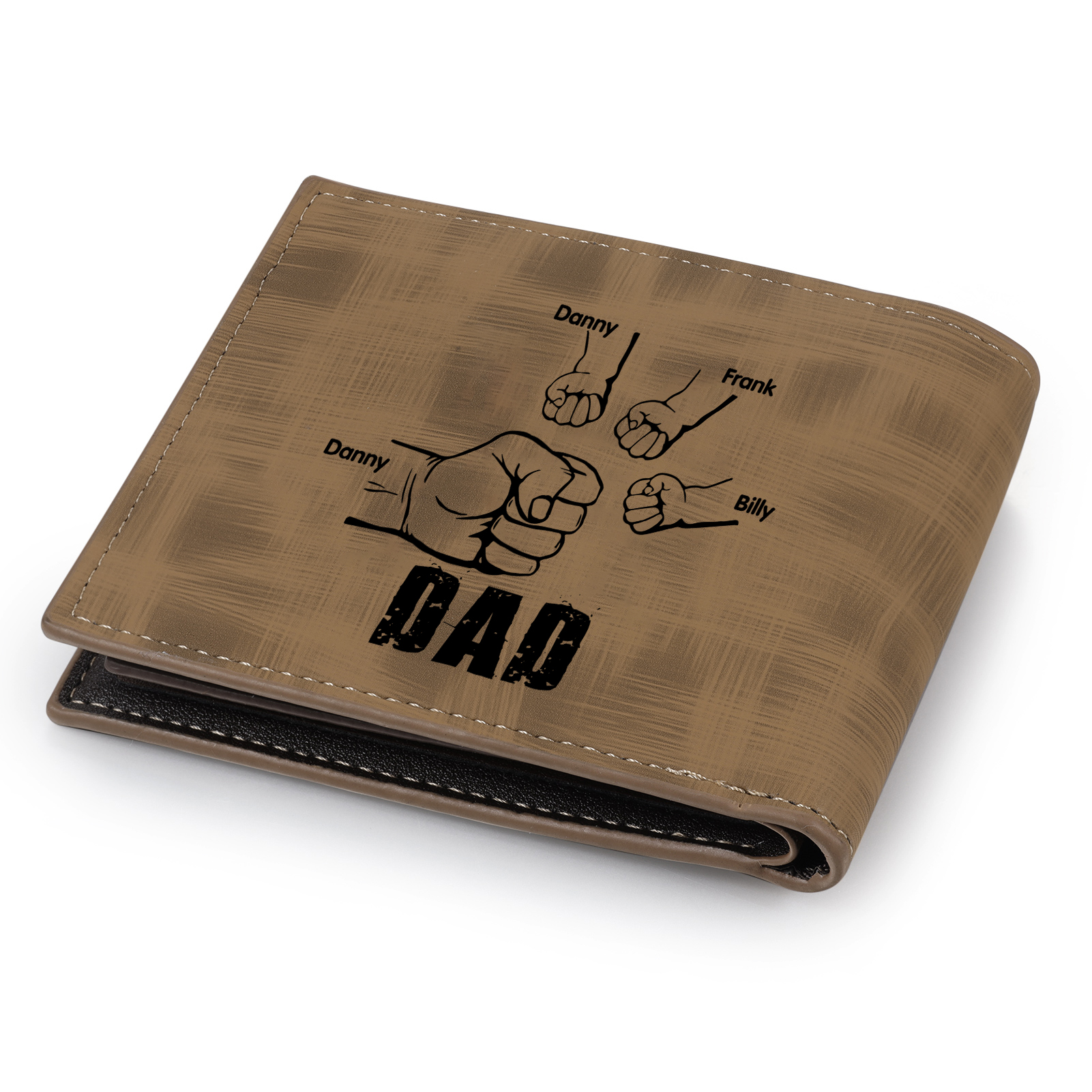 4 Names - Personalised Photo Custom Leather Men's Wallet as a Father's Day Gift for Dad
