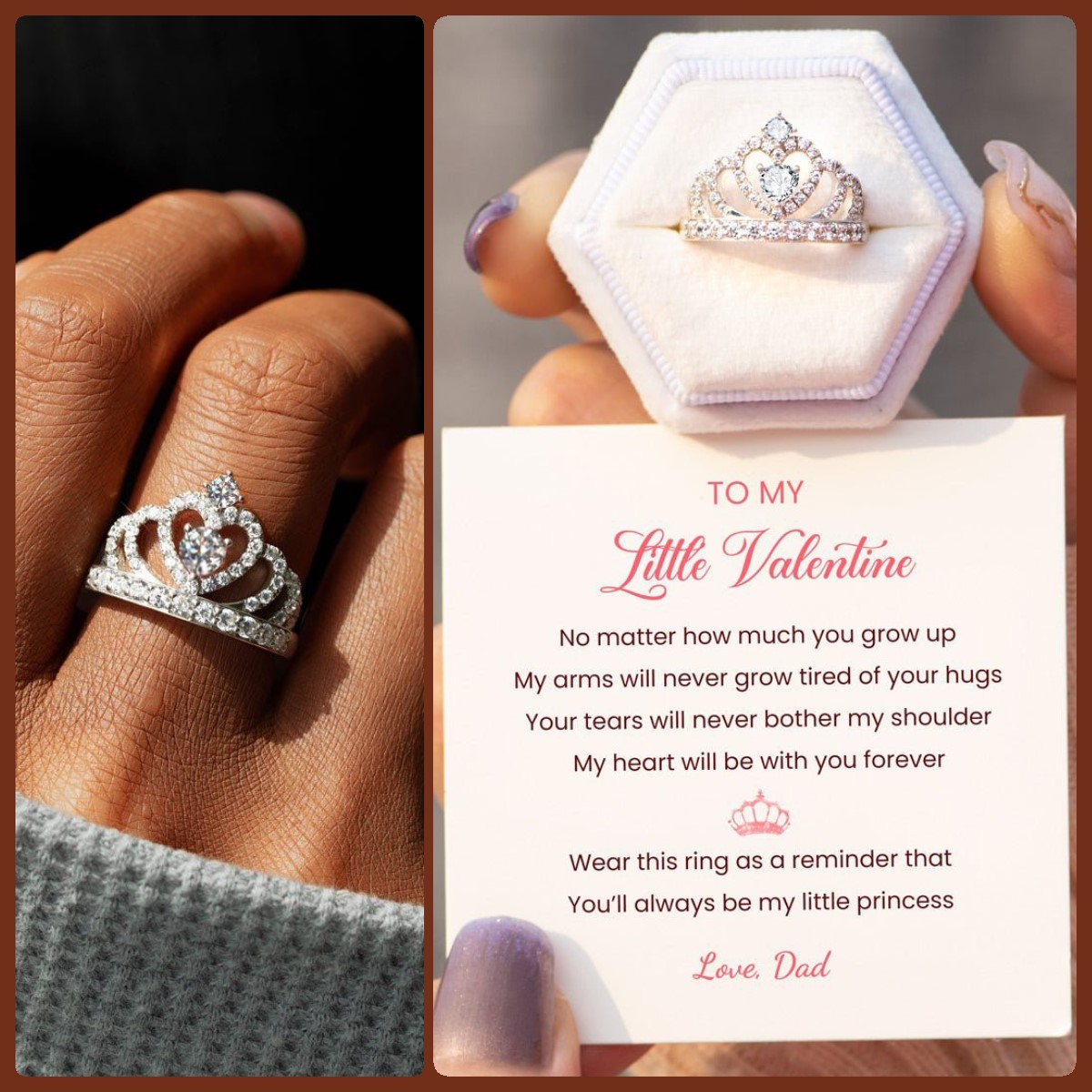 Dad To Daughter, No matter how much you grow up, Princess Crown Ring With Card, Gifts For Her