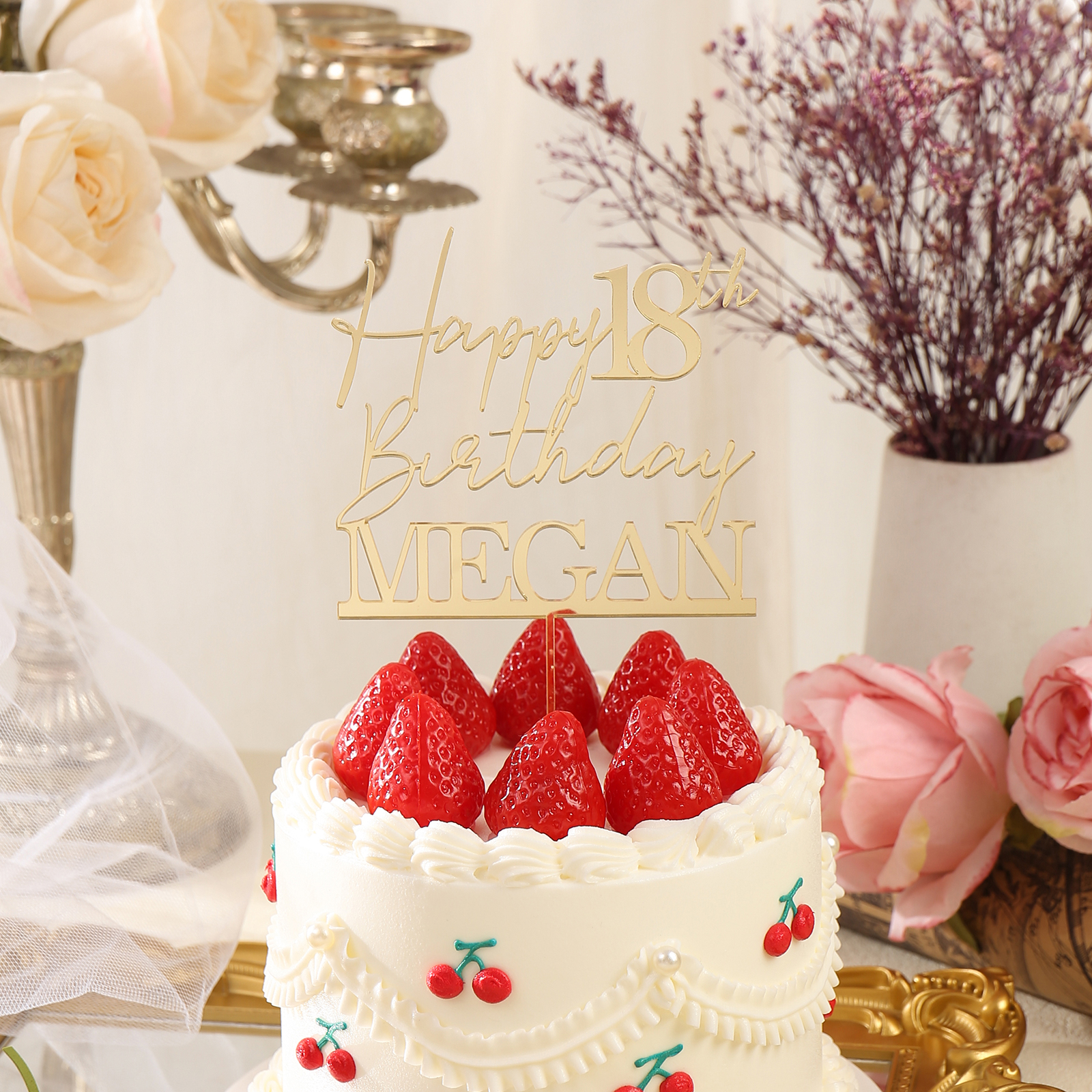 Personalized Custom Text And Name - Happy 18th Birthday Cake Topper For Birthday