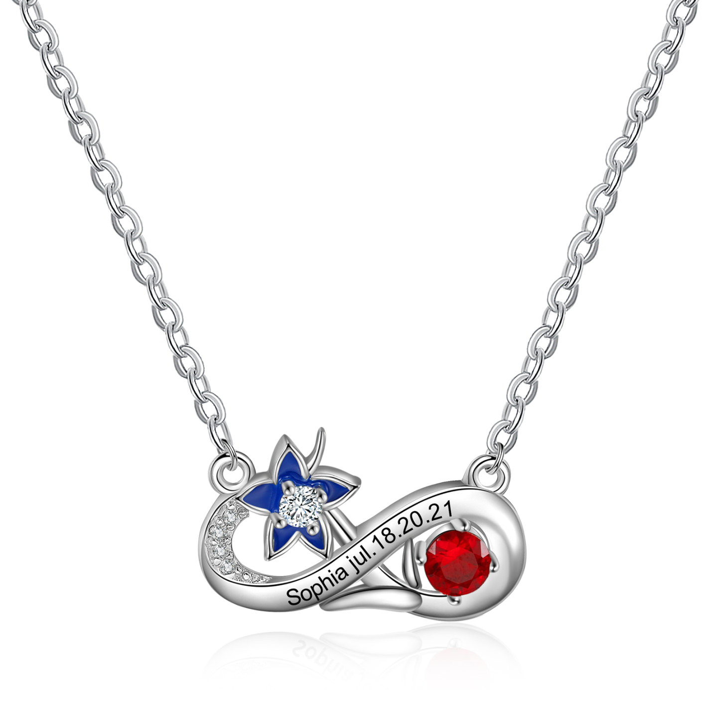 Personalized July Birthflower Necklace With Birthstone Gift For Women