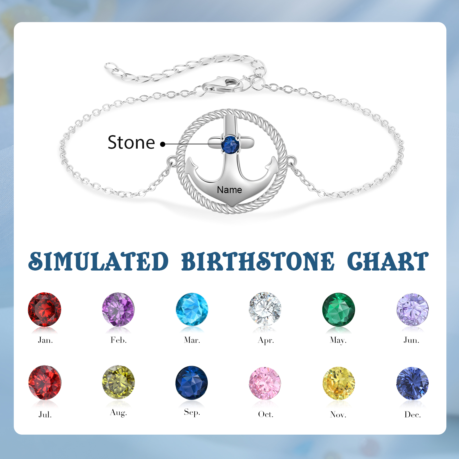 Personalised Birthstone S925 Bracelet with Names for Parent-child