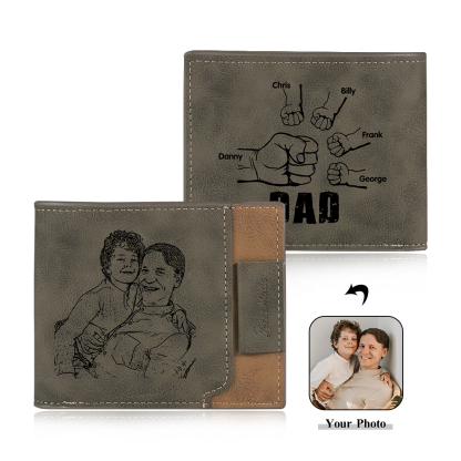 5 Names - Personalised Photo Custom Leather Men's Wallet as a Father's Day Gift for Dad