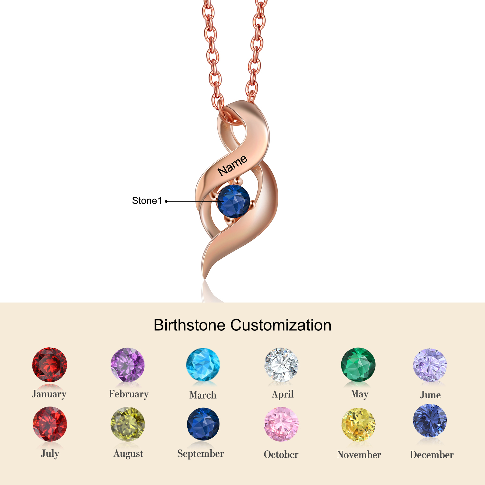1 Name-Personalized Birthstones Necklace Set With Rose Gift Box-Custom Cascading Pendant Necklace Engraving 1 Name Gifts for Her