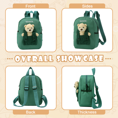 Personalised Bear School Bag Custom Name Canvas Backpack Back To School Gift for Kids