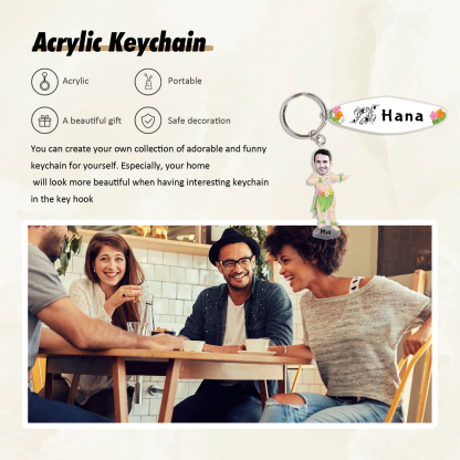 1 Name - Personalised Hawaiian Style Keyring With Photo, Name and Text, Gift For Family