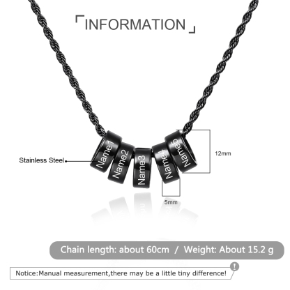 Custom Engraved 5 Names Circle Beads Charm Necklace Stainless Steel Braided Necklace for Men Women - Gifts for Him Her