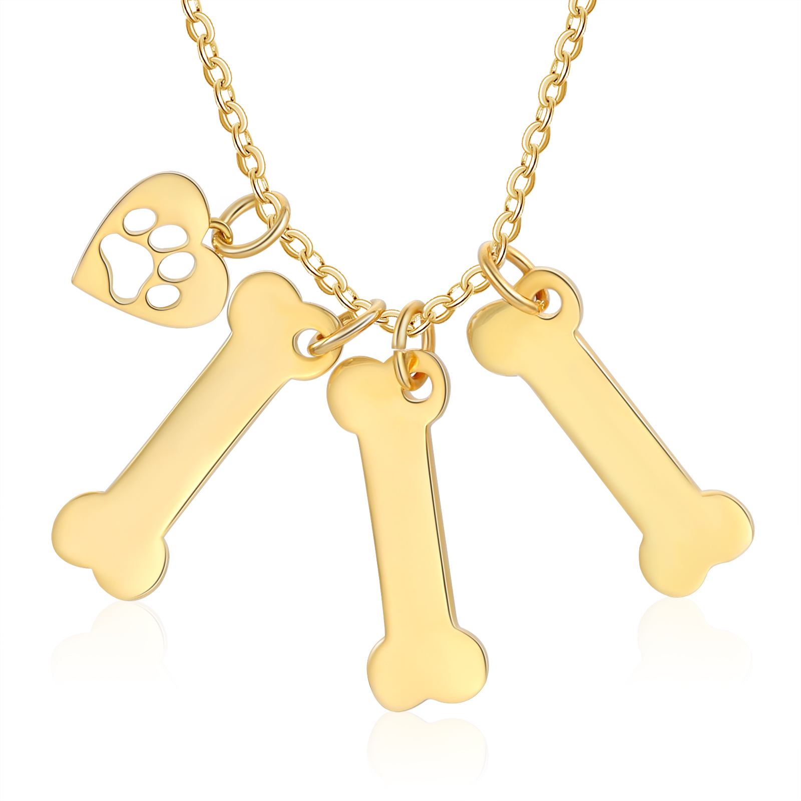 3 Names - Personalised Heart and Bones Charm Pendant Necklace, Custom Name Gift for Her