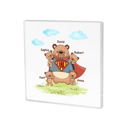 5 Names-Personalised Super Bear Family Acrylic Keepsake-Custom Text and Names-Acrylic Plaque Home Decoration Gift for Dad/Grandad