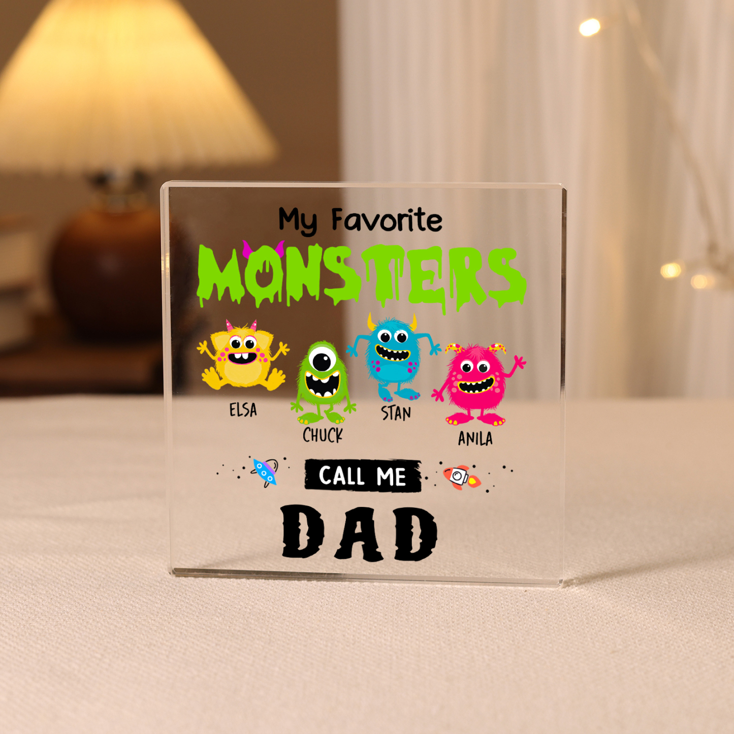 4 Names - Personalised Monster and Shit Style Custom Name Acrylic Ornament Father's Day Gift for Dad
