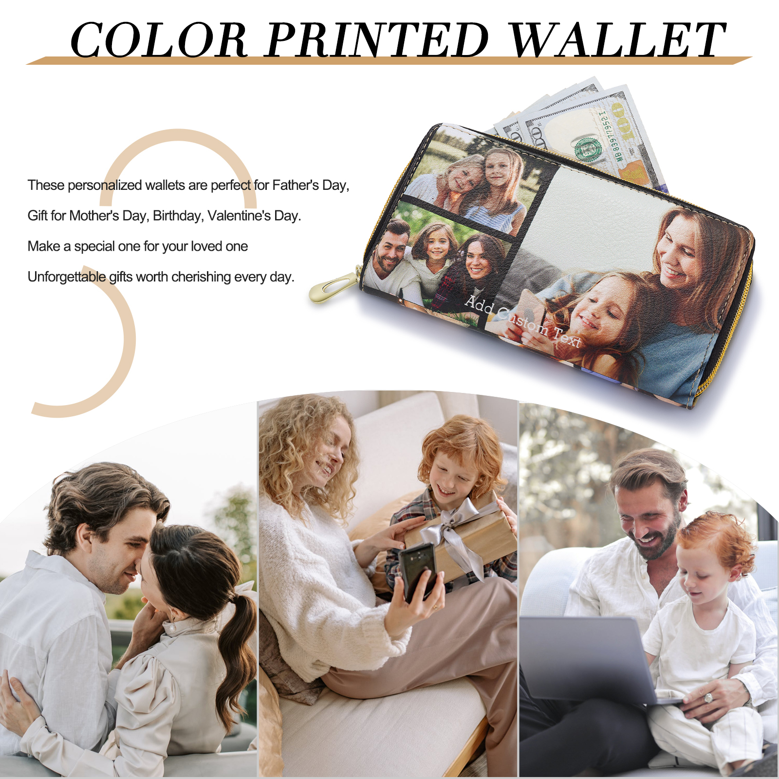 Custom Purse-Long Purse Personalised Leather Wallet Engraved 6 Photos Zip Wallet  Gifts For Women Men