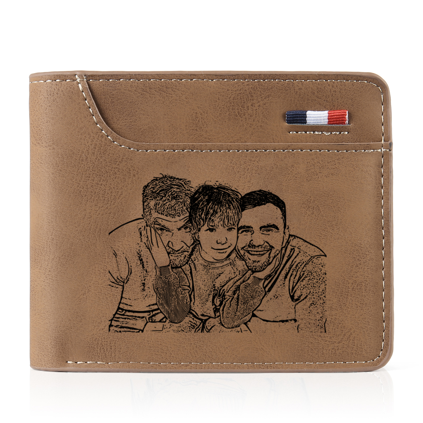 6 Names - Personalised Photo Custom Leather Men's Folding Wallet as a Father's Day Gift for Dad