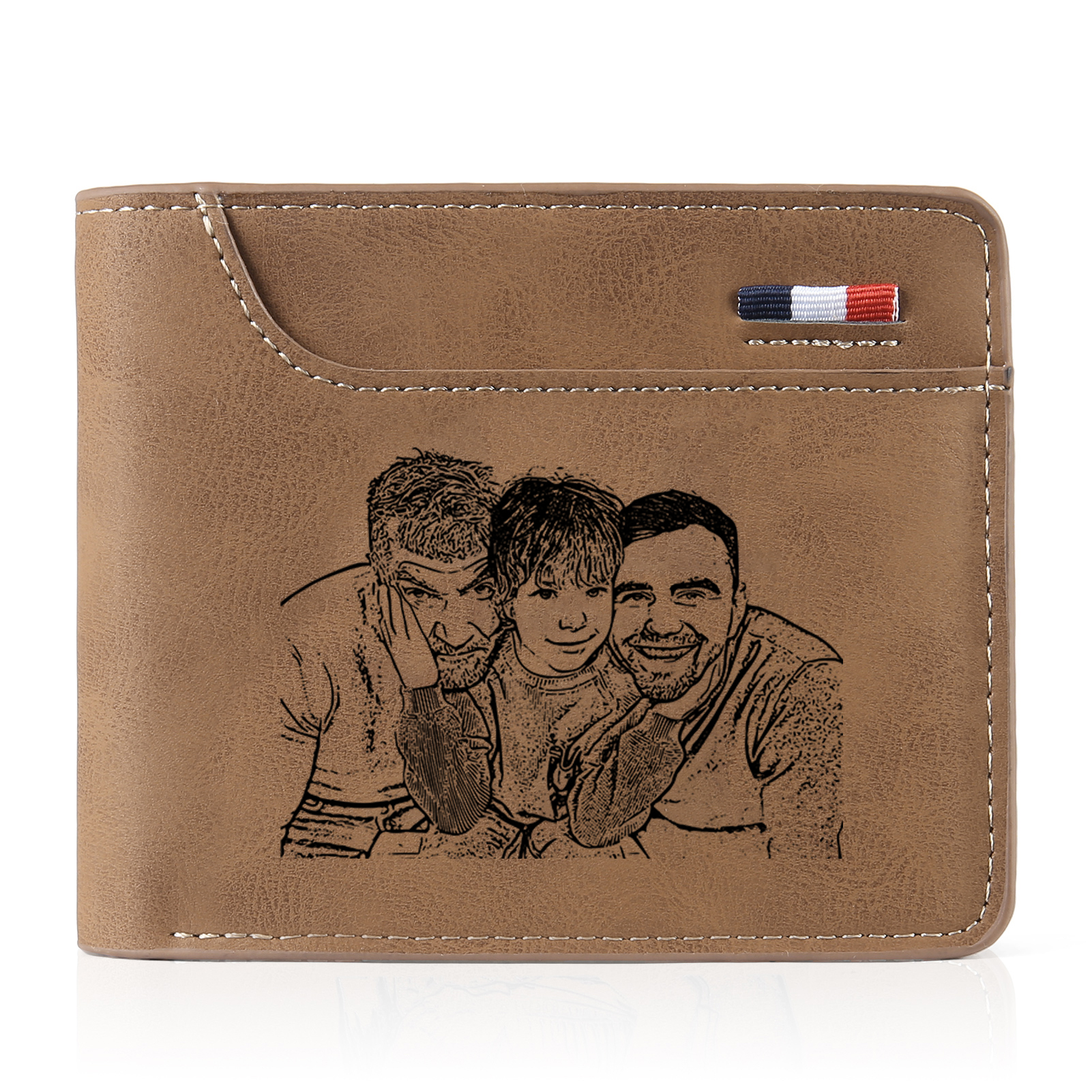 6 Names - Personalised Photo Custom Leather Men's Folding Wallet as a Father's Day Gift for Dad