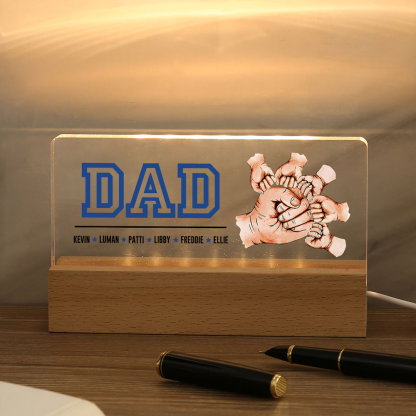 6 Names - Personalised Fist Bump Table Lamp - Dad's Dream Team - Father's Day Gift for Dad