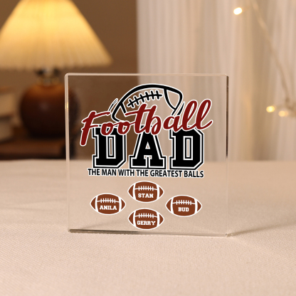 4 Names - Personalised Football Acrylic Keepsake Customized Name Acrylic Plaque Decoration Father's Day Gift for Dad